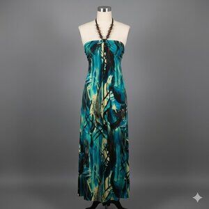 Connected Apparel Strapless Dress - Blue and Green